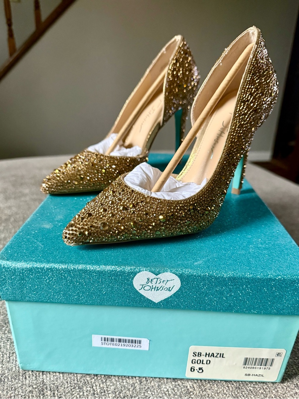 Betsey Johnson Gold Crystal-Studded Pointed Toe Stiletto Pumps